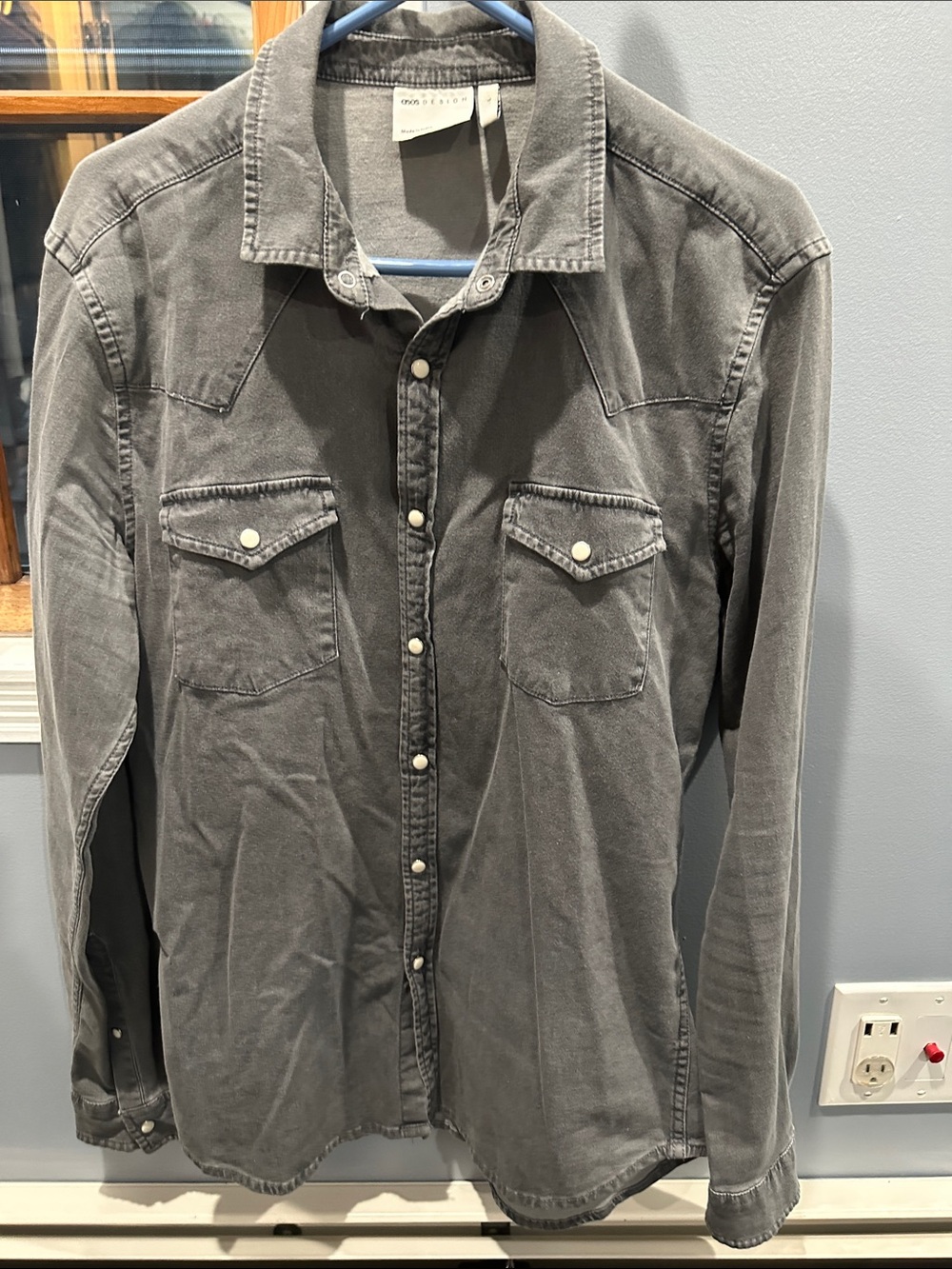 Asos Design Grey Snap-Front Western button Shirt size large slim fit